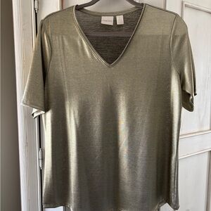 Chico's Metallic Gold V-Neck Short Sleeve Top